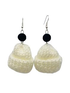 New Winter Cuffed White Hat Dangle Earrings Knitted Velvet Black Pom Pom Bead Winter Jewelry, Casual Jewelry, White Hat, Fashion Jewelry Earrings, Pierced Earrings, Wonderful Things, Winter White, Jewelry Lover, Earings Piercings