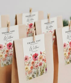 small thank you bags with flowers on them