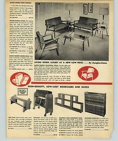 an old advertisement for furniture from the 1950's, with pictures of chairs and tables