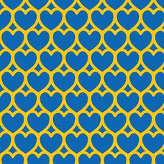 a blue and yellow background with hearts