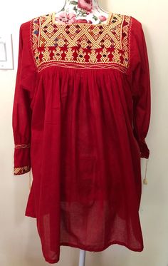 Mexican Embroider Women's Blouse/Tunic. Refer to photos or message me for questions. Length: approx. 31" Width: approx. 23" Cotton Tunic Tops For Festivals, Cotton Peasant Tunic Blouse, Festive Long Sleeve Tops For Festivals, Peasant Style Cotton Tunic Blouse, Long Sleeve Tunic For Festivals, Red Folk Style Tops For Festivals, Casual Tunic Blouse For Festive Occasions, Festive Tunic Blouse, Long Sleeve Cotton Tunic For Festivals