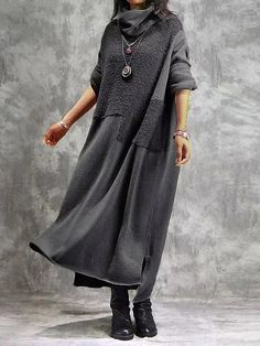 Women's Casual Dress Winter Dress Plain Dress Long Dress Maxi Dress Patchwork Split Outdoor Daily Going out Active Fashion Turtleneck Long Sleeve 2023 Loose Fit Black Wine Gray Color M L XL XXL 3XL 2024 - $35.99 Halter Pattern, Long Sleeve Turtleneck Dress, Grey Maxi Dress, Plain Dress, Turtleneck Long Sleeve, Vestido Casual, Slim Dresses, Long Sleeve Maxi, Style Dresses