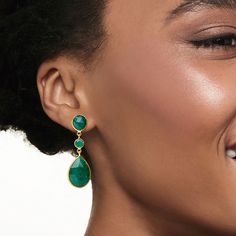 Ross-Simons - 25.10 ct. t. w. Emerald Drop Earrings in 18kt Gold Over Sterling. Lush and lovely, our 25.10 ct. t. w. emerald drop earrings create a classic look with round, oval and pear-shaped gems in sunny 18kt yellow gold over sterling silver. Hanging length is 1 1/2". Post/clutch, emerald drop earrings. Emerald birthstones are the perfect gift for May birthdays. May Birthdays, Emerald Drop Earrings, Emerald Earrings Drop, Emerald Birthstone, Earrings Emerald, May Birthday, Pear Shaped, Lush, Pear