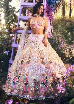 Papa Don'T Preach By Shubhika-Ivory Lilac Embroidered Lehenga Set-INDIASPOPUP.COM Lilac Lehenga, Papa Don't Preach, Desi Fits, Reception Dresses, Metal Embellishments, Regal Design, Desi Outfits, Image Swag, Bridal Elegance