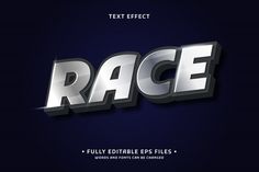 the text race is made up of shiny metal letters on a dark background with spotlights