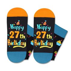 two birthday socks with the words happy 29th birthday on them