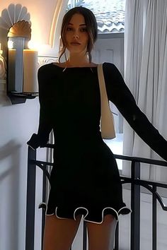 Short Black Dress Long Sleeves, Ruffles Dress, Butterfly Sleeve Dress, Fall Pullover, Embellished Fashion, Homecoming Outfits, Short Bodycon Dress, Fall Dress Outfit, Fashion Gowns