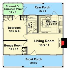 the floor plan for a small house with two bedroom and living room on each side