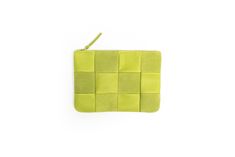 PRIMECUT: LIME CHECKERED LEATHER POUCH Modern Leather Clutch With Cell Phone Pocket, Modern Leather Clutch With Mobile Phone Bag, Green Leather Coin Purse Pouch, Green Leather Pouch Wallet, Green Leather Wallet With Zipper Pouch, Green Leather Clutch With Card Slots, Modern Green Leather Clutch, Green Rectangular Leather Clutch, Green Leather Rectangular Clutch