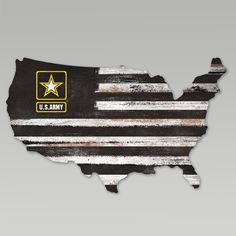 the u s army is painted on an old wooden united states map with stars and stripes