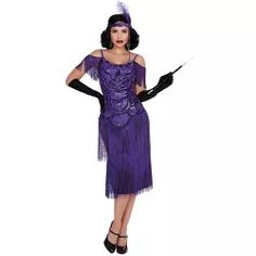 Purple Flapper Dress, Royal Purple Dress, Fringe Sleeves, Unique Clothes For Women, Ostrich Feather