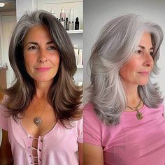 Natural gray mid-length hair with short layers for a modern look Hair With Short Layers, Layered Wavy Hair, Long Wavy Layers, Wavy Layered Hair