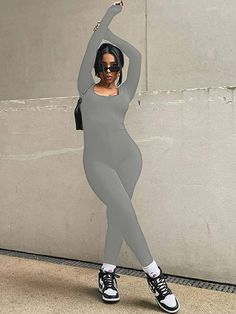 Material:Ribbed knit. 50%-70% Polyester.Features:Stretchy. long sleeve. solid color. scoop neck. bodycon. long pants. high waist. jumpsuits.Style: Casual Trendy Bodycon Long Sleeve Jumpsuits And Rompers, Stretch Unitard For Fall, Stretch Solid Color Unitard For Fall, Stretch Solid Color Jumpsuits And Rompers For Fall, Trendy Bodycon Solid Jumpsuits And Rompers, Winter Stretch Jumpsuits And Rompers In Solid Color, Trendy High Stretch Solid Color Unitard, Casual Long Sleeve Bodycon Jumpsuits And Rompers, Casual Bodycon Jumpsuits And Rompers With Long Sleeves