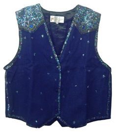 This sequin vest is handmade with denim fabric and sequins, high quality, original design and beautiful. Sequin vests are suitable for party, events or any occasional use. All sequin vests close with snaps in the front and the back is solid black with a strap to adjust the vest to your desired fit. Fitted Blue Vest For Party, Blue Sleeveless Vest For Festival, Fitted Sequin Vest For Spring, Sequined Fitted Vest For Spring, Fitted Blue Denim Vest For Festival, Blue Fitted Vest For Fall, Blue Cotton Festival Vest, Fitted Embellished Vest For Fall, Spring Beaded Fitted Vest