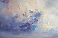 an abstract painting with lots of different shapes and colors on the canvas, it looks like they are floating in the air