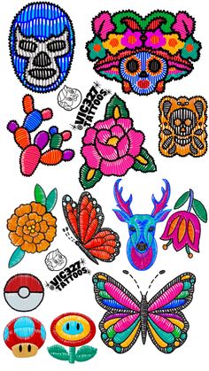 embroidery designs with flowers and skulls on them