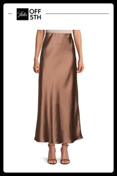 Include This Skirt In Your Wardrobe; It Is Necessary On All Counts—comfort, Style And Effortlessness. Elasticized Waistband Pull-On Polyester & Spandex Machine Wash Made In Usa Size & Fit About 39.25" Long Model Shown Is 5'10" (177cm) Wearing Us Size Small. Womens - W Trend Separates > Saks Off 5th. Renee C.. Color: Dune. Size: M. Long Silk Skirts, Satin Skirt Wedding Guest, Silk Skirt With Sweater, Brown Silk Skirt Outfit, Long Silk Skirt Outfit, Satin Midi Skirt Outfits, Brown Silk Skirt, Silk Skirt Outfit, Long Satin Skirt