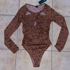 Cheetah Print Cut Out Body Suit, Nwts Never Worn Brown Bodysuit For Night Out In Fall, Brown Fall Bodysuit For Night Out, Casual Stretch Leopard Print Bodysuit, Fitted Brown Bodysuit For Spring, Spaghetti Strap Bodysuit, Red Trench Coat, Black Spaghetti Strap, Bow Detail Dress, White Bodysuit