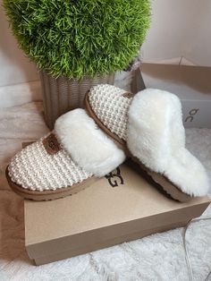 https://amzn.to/3IakeTt Uggs Cozy Slippers, Ugg Cozy Slipper, Cozy Knit Uggs, Preppy Ugg Slippers, Ugg Knit Slippers, Knit Ugg Slippers, Ugg Cozy Slippers Outfit, Ugh Slipper, White Ugg Slippers