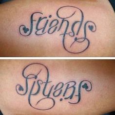 two pictures of the same tattoo on one side and the other with words in cursive writing