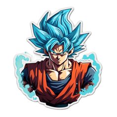 the blue gohan sticker is shown in front of a white background with watercolor spots