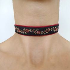 Black & Red velvet flower print choker Floral Choker, Velvet Flower, Choker Black, Flower Choker, Velvet Flowers, Velvet Choker, Black Choker, Red Floral, Flower Print