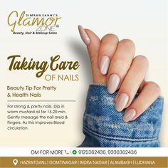 For strong & pretty nails, Dip in worm mustard oil for 15-20 min. Gently massage the nail area & Fingers. As this improves Blood circulation. . . Contact us @ 9855936999 ...... #nails #nailsonfleek #nailartist #naildesign #nailart #extensions #nailextensions #beauty #salon #glamorous #nailstyle #keratintreatment Salon Creative Post, Spa Ads, Unisex Hair Salon, Bill Board, Beauty Salon Posters, Natural Manicure, Nails Dip, Posts Ideas, Insta Highlights