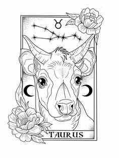 the zodiac sign tau is surrounded by an image of a bull's head and flowers