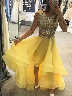 Silhouette:?A Line Waist: Natural Fabric:?Tulle Shown Color:?Yellow Built-In Bra: Yes Prom Yellow, Yellow Formal Dress, Two Piece Evening Dresses, Yellow Two Piece, Prom Dresses Yellow, Natural Fabric, Prom Dresses Long, Natural Fabrics, Yellow Dress