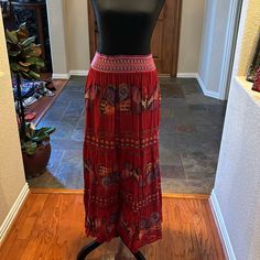 This Is An Incredible Red Skirt With Beautiful Butterfly’s In Purple, Pinks & Golds. Lined To Knees. Red Lace At Bottom And Inserted At 4 Places Coming Down Skirt. Size Small. Nwt Casual Red Long Skirt, Red Skirt With Elastic Waistband, Red Tiered Maxi Skirt With Elastic Waistband, Red Flowy Maxi Skirt For Festival, Red Midi Skirt With Elastic Waistband, Red Tiered Maxi Skirt For Festival, Red Bohemian Tiered Maxi Skirt, Red Maxi Skirt With Elastic Waistband, Red Fitted Skirt With Elastic Waistband