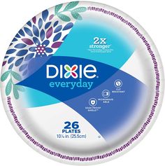 a paper plate that says dixie everyday on the front and sides, with an image of a flower