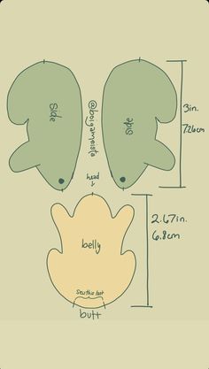 an image of the size and shape of two stuffed animals with measurements for each animal