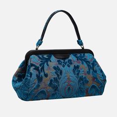 Burnout Velvet Aqua Blue Chatelaine Purse Large Carpetbag of America Large Crossbody Purse, Large Travel Bag, Work Tote Bag, Burnout Velvet, Structured Design, Mens Travel, Mens Travel Bag, Work Tote, Top Handle Bags