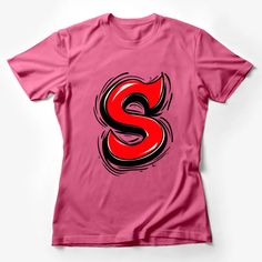 Bold Red and Black S Letter Graphic T-Shirt, Artistic Alphabet Design Tee, Unisex Casual Wear Female T-Shirt Custom graphic T-Shirt.Customize your color Red Crew Neck Top With Graphic Design, Red Graphic Design Crew Neck T-shirt, Red Graphic Crew Neck T-shirt, Red Crew Neck T-shirt With Graphic Design, Red Graphic Tee With Graffiti Print, Red Cotton T-shirt With Graffiti Print, Red Graffiti Print Crew Neck Tops, Red Crew Neck Tops With Graffiti Print, Red Crew Neck T-shirt With Sublimation Print