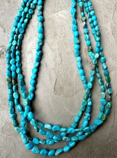 Turquoise Mountain (Arizona) 5 - 9mm Graduated Nugget Beads Turquoise Necklace With Polished Oval Beads, Turquoise Multi-strand Polished Beads, Multi-strand Polished Turquoise Beads, Turquoise Necklace With Oval Beads And Single Strand, Turquoise Multi-strand Necklace With Gemstone Beads, Multi-strand Turquoise Necklace With Natural Stones, Robin's Egg Blue, Dark Turquoise, Robins Egg Blue