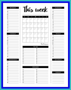 the printable calendar for this week is shown in black and white