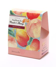 a box of peaches and mango tea on a white background