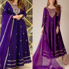 Purple Flowy Dress Elegant Purple Kurta With Sheer Dupatta, Elegant Purple Long Sleeve Anarkali Set, Elegant Purple Dabka Salwar Kameez, Elegant Purple Kurta With Mirror Work, Elegant Purple Unstitched Suit For Formal Occasions, Elegant Formal Purple Unstitched Suit, Elegant Unstitched Purple Anarkali Set, Purple Georgette Kurta With Long Sleeves, Elegant Purple Chanderi Kurta