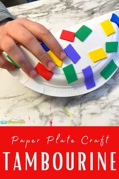 paper plate craft tambourine for kids to make with colored construction paper and glue