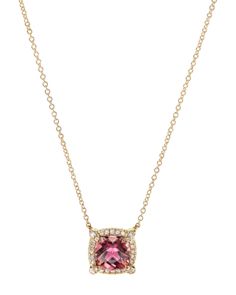 David Yurman Petite Chatelaine Pave Bezel Pendant Necklace in 18K Yellow Gold with Pink Tourmaline, 18 Formal Cushion Cut Gemstone Necklace, Luxury Cushion Cut Gemstone Necklace, Formal Pink Necklaces With Gemstone Accents, Pink Gemstone Accents Necklaces For Formal Occasions, Formal Pink Gemstone Accented Necklaces, Yellow Gold Necklace With Cushion Cut For Formal Events, Yellow Gold Cushion Cut Necklace For Formal Occasions, Formal Yellow Gold Necklace With Cushion Cut, Formal Yellow Gold Cushion Cut Necklace