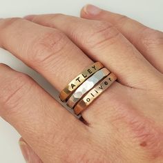 Minimalist Stacked Rings As Gift, Minimalist Stacked Rings Gift, Stacked 14k Gold Rings As Gift, Stacked 14k Gold Rings For Gift, Stacked Rings In 14k Gold As Gift, Custom Name Gold Promise Ring, Gold Promise Ring With Custom Name, Minimalist Gold Rings With Custom Name, Stacked Yellow Gold Rings As A Gift