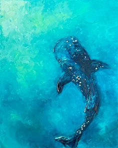 a painting of a whale swimming in the ocean with bubbles on it's surface