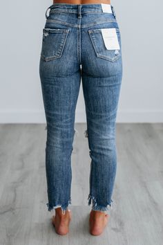 Details: Archie Vervet Jeans Intentional Distressing Fading/Whiskering Button/Fly Closure Raw Edge Frayed Hems Good Stretch High Rise Straight Jean Fit Cropped Length Available in Medium Wash Rise: 9.5" Inseam: 24.5" Leg Opening: 14" Material: 90% Cotton, 8% Polyester, and 2% Spandex. We are recommending true to size! 1XL - Sizes (14-16) 2XL - Sizes (16-18) 3XL - Sizes (18-20) 4XL - Sizes (20-22) 5XL - Sizes (22-24) Vervet Jeans, Cute Mom Jeans, Jean Fit, Comfy Sandals, Stylish Sandals, Stylish Boots, Curvy Jeans, Shoes With Jeans, Good Stretches