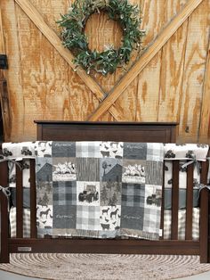 Custom Boy Crib Bedding- Farmin Tractor, Ecru Check Farm Baby Bedding Collection - DBC Baby Bedding Co John Deere Nursery, Farm Pattern, Boy Crib Bedding, Crib Bedding Boy, Rail Guard, Boys Crib, Farm Nursery, Farm Baby, Mini Crib