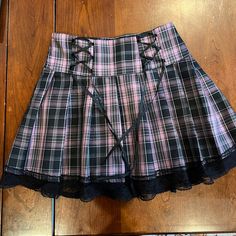 Xs. Plaid Skirt. Never Worn. Black Ribbons. Pastel Goth Fitted Skirt, Pastel Goth Pink Mini Skirt, Edgy Pink Skirt For Spring, Edgy Pink Spring Skirt, Fitted Pastel Goth Pink Skirt, Pastel Goth Fitted Pink Skirt, Edgy Fitted Pink Skirt, Edgy Pink Fitted Skirt, Scene Skirt