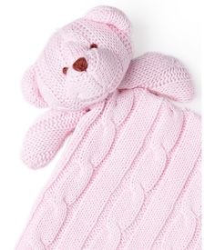 A plush toy bear peeks out of the center adding extra charm to this soft knit security blanket. Made from soft cable knit cotton and available in white, blue, pink or gray. 13 inches wide x 13 inches high. Super soft cable knit cotton. Material: Cotton Bootie Sandals, Baby Boy Shoes, Security Blanket, Knitting Girls, Bear Toy, Toddler Girl Outfits, Tie And Pocket Square, Knit Cotton