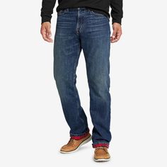 Men's Flannel-lined Flex Jeans - Straight Fit | Eddie Bauer Insulated Jeans, Paper Bag Jeans, Most Comfortable Jeans, Flannel Lined Jeans, Being Active, Blue Jeans Mens, Mens Bootcut Jeans, Premium Denim Jeans, Straight Fit Denim