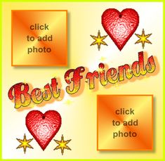 the words best friends are written in red and yellow with stars around them, as well as hearts