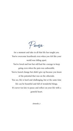 a poem written in blue ink on white paper with the words pause and an image of a