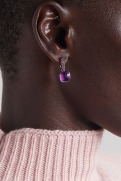 Founded in Milan in 1967, Pomellato embodies the elegant and unconventional beauty of its hometown. These earrings have been handcrafted in-house from rhodium-plated 18-karat rose and white gold and set with deep purple jade and amethyst. Their small size makes them perfect for stacking. Elegant Purple Jewelry For Formal Occasions, Elegant Yellow Gold Amethyst Jewelry, Elegant Purple Jewelry For Evening, Elegant Purple Evening Jewelry, Elegant Amethyst Earrings For Formal Occasions, Purple Fine Jewelry Earrings For Formal Occasions, Luxury Purple Earrings For Evening, Elegant Purple Pierced Earrings, Formal Amethyst Gemstone Earrings